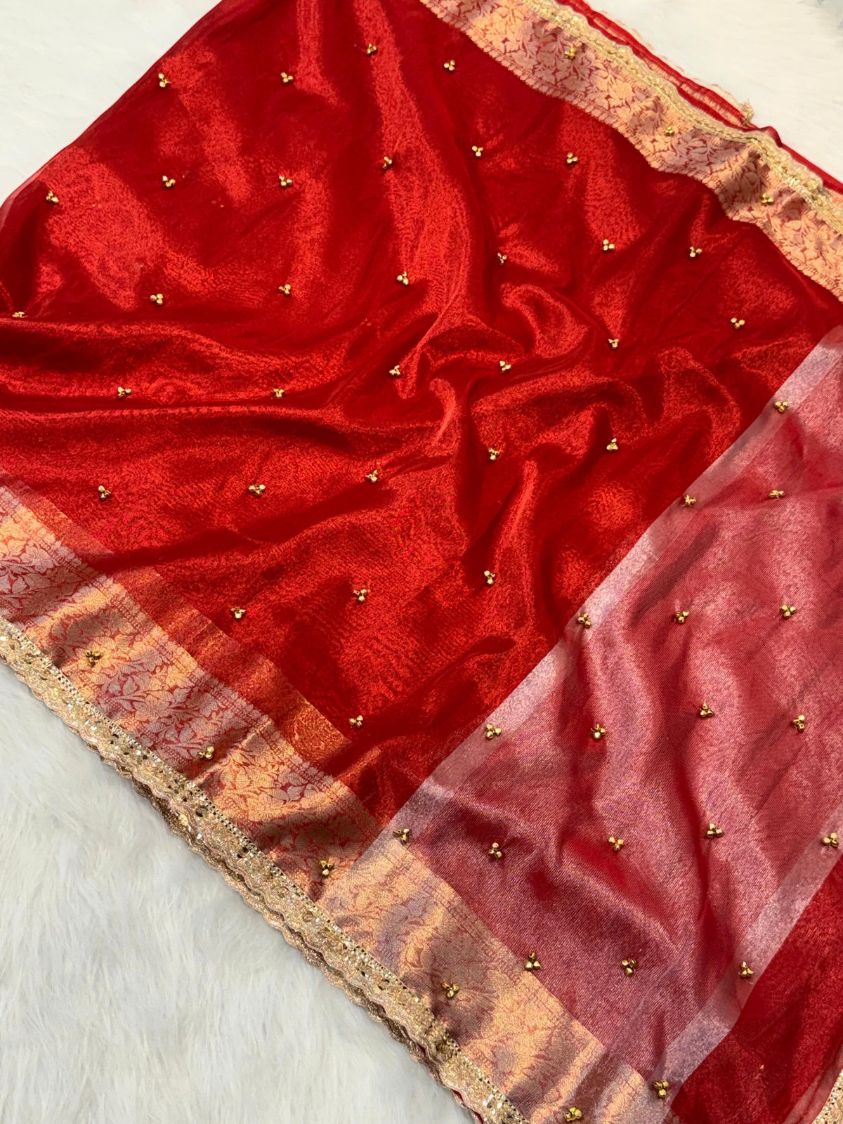 Red - Tissue Silk Saree