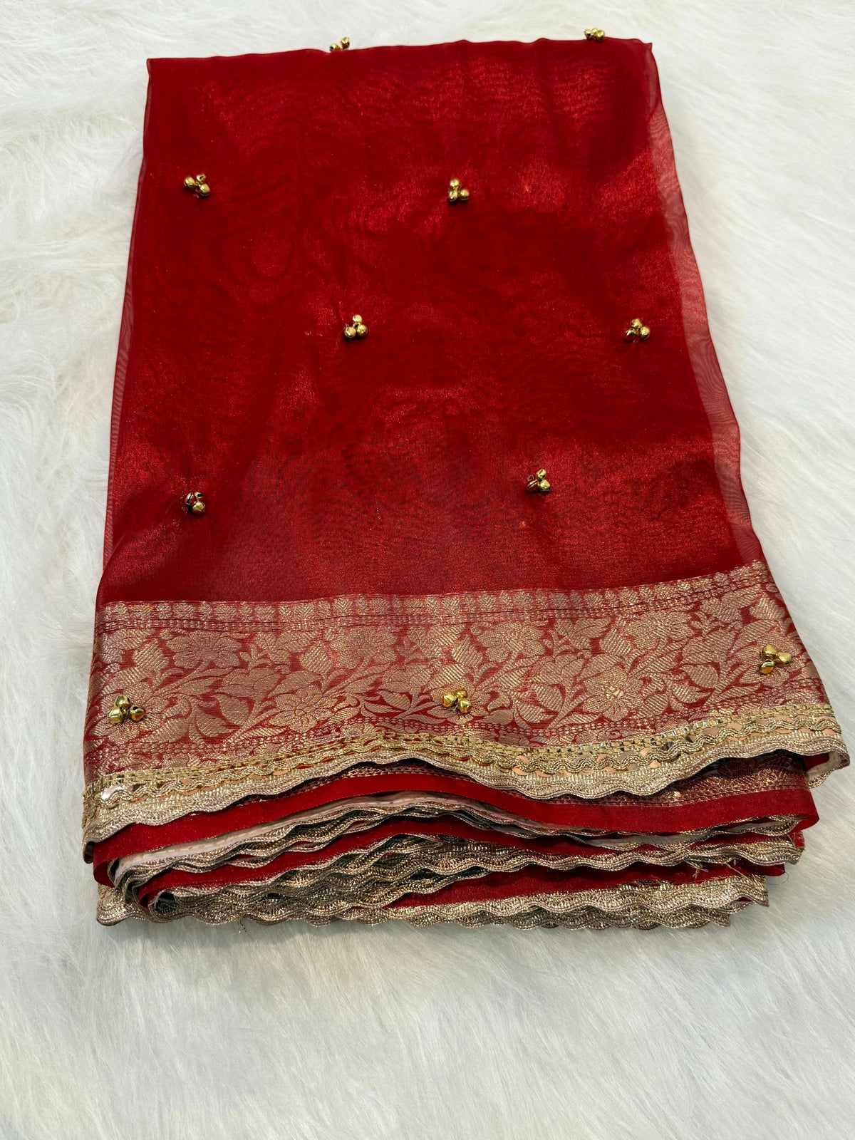 Red - Tissue Silk Saree